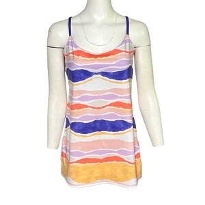 Lululemon Dancing Warrior Tank Top Size 12 Bleacher Stripe White Iris Flower